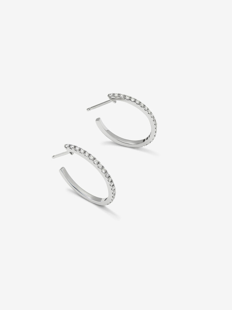Thin hoop earrings made of 18K white gold with diamonds. image number 2