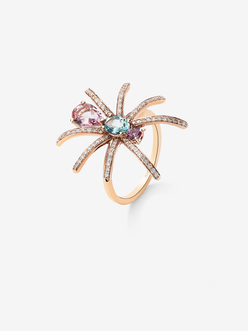 18K Rose Gold Insect Ring with Diamond and Tourmaline image number 0