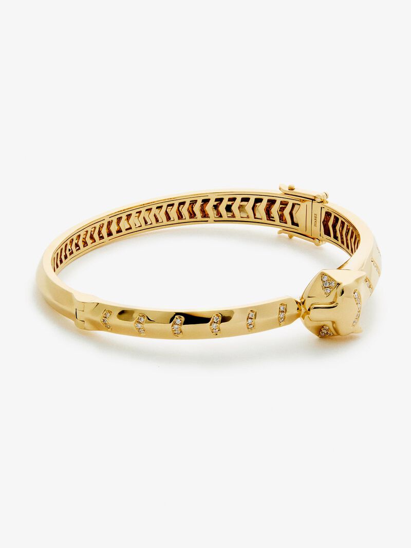 Rigid 18K yellow gold bracelet with 61 brilliant-cut diamonds with a total of 0.23 cts and a tiger shape image number 2