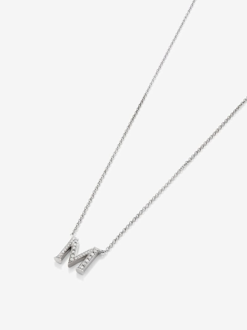 18K white gold pendant with letter M paved with 28 brilliant-cut diamonds with a total of 0.13 cts image number 4