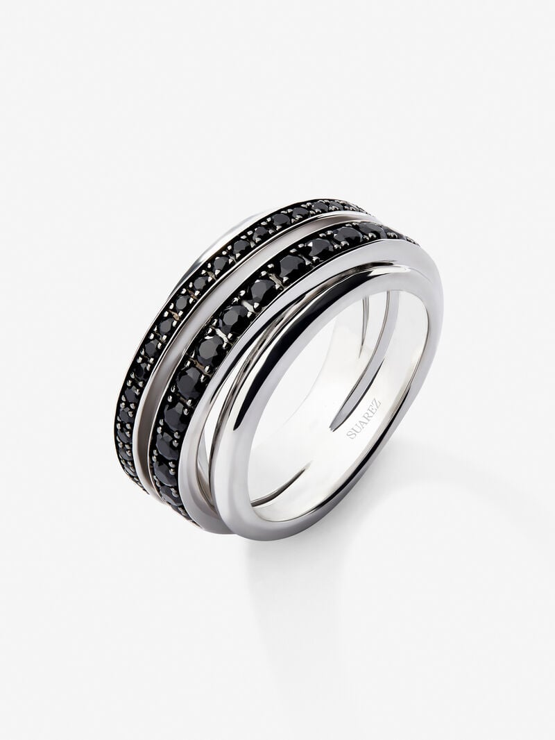 925 Silver Ring with Black Spinel Pavé image number 1