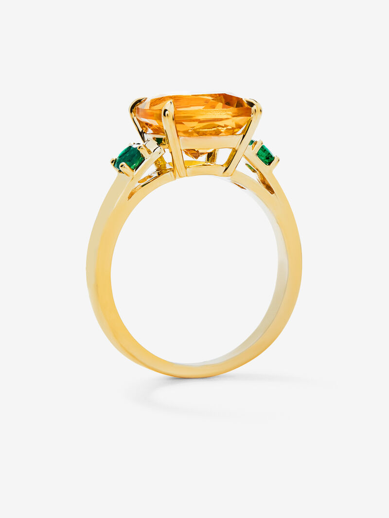 18k yellow golden ring with citrine quartz in 3.55 cts and green cushion size in bright 0.25 cts image number 4