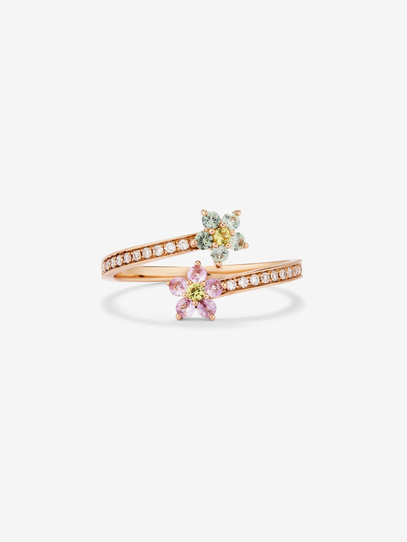 18K rose gold ring with pink and green sapphires in bright size of 0.26 cts and white diamonds in bright 0.1 cts image number 4