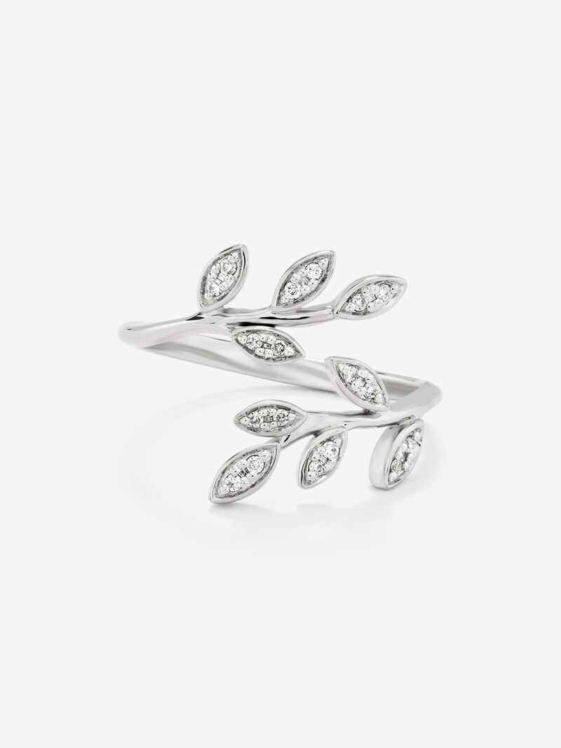 18K white gold ring with 18 brilliant-cut diamonds with a total of 0.07 cts and leaf shape image number 2