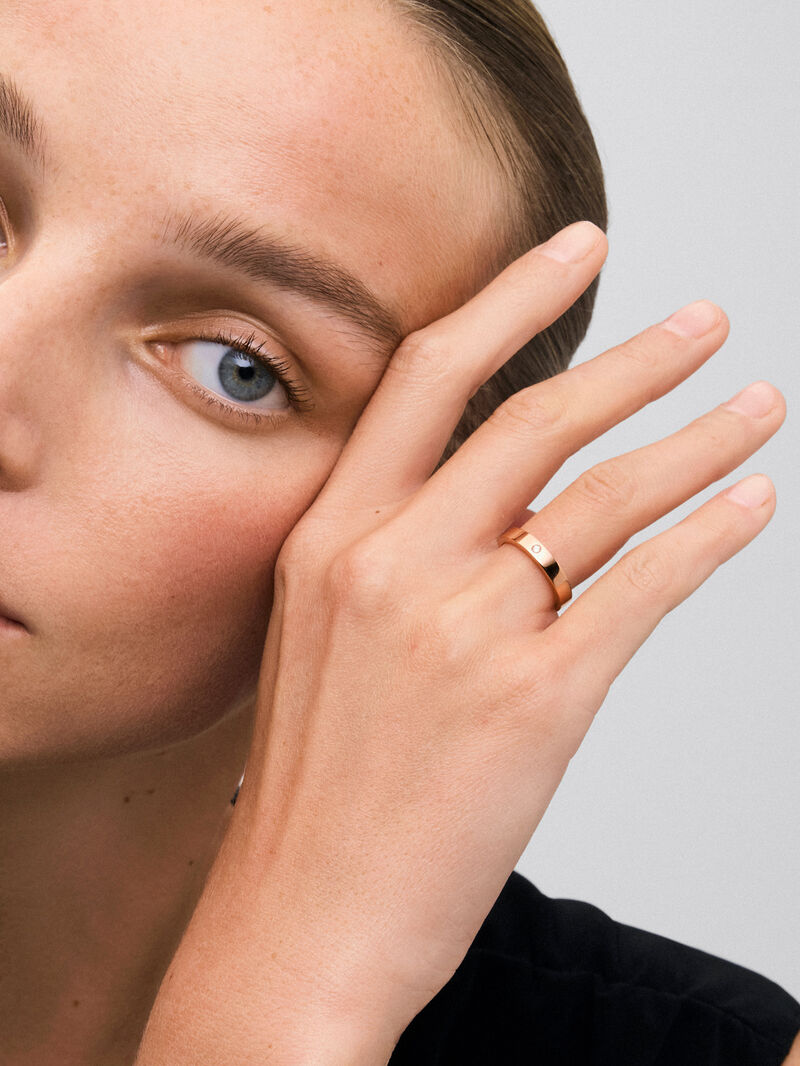 18K rose gold ring with brilliant cut diamond with a total of 0.03 cts image number 1