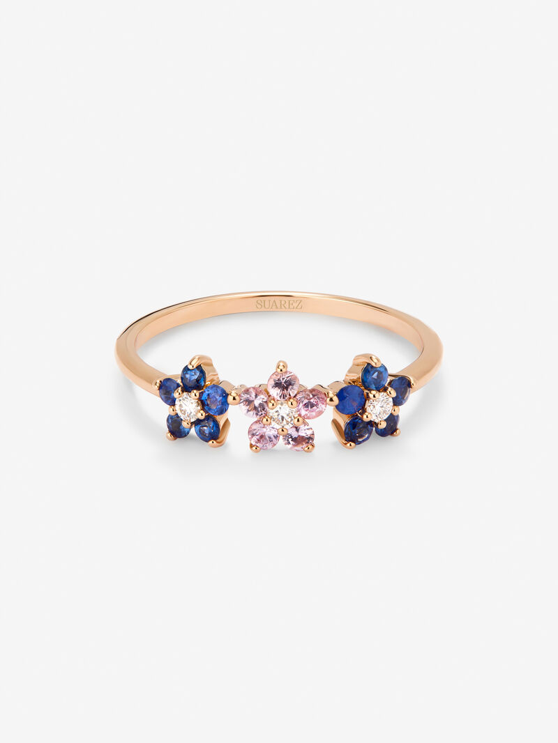 18kt rose gold ring with diamond and sapphires image number 2
