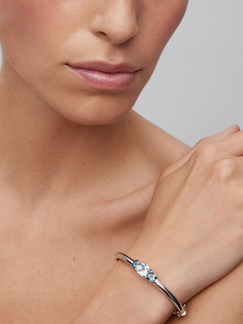 925 Silver rigid bracelet with topaz image number 3