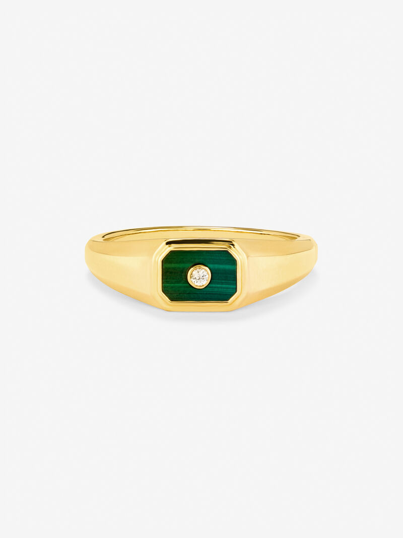 Small 18K yellow gold signet ring with 0.2 ct green malachite and 0.01 ct brilliant cut diamond image number 2