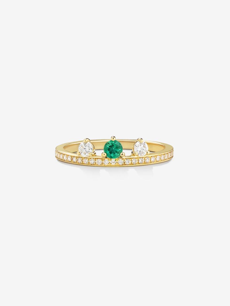 18K Yellow Gold Ring with Emerald and Diamonds image number 2