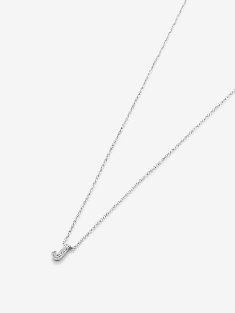 18K White Gold Pendant Chain with Small Initial and Diamonds image number 2