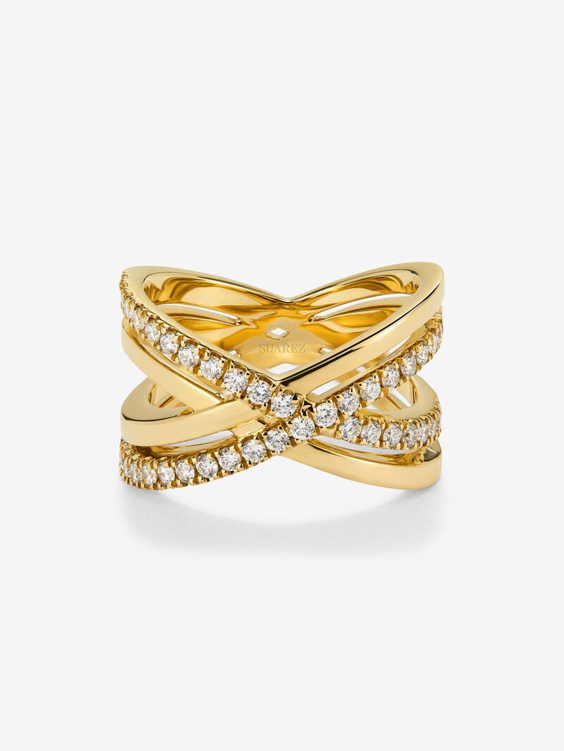 18K yellow gold cross ring with 40 brilliant-cut diamonds with a total of 0.57 cts image number 1