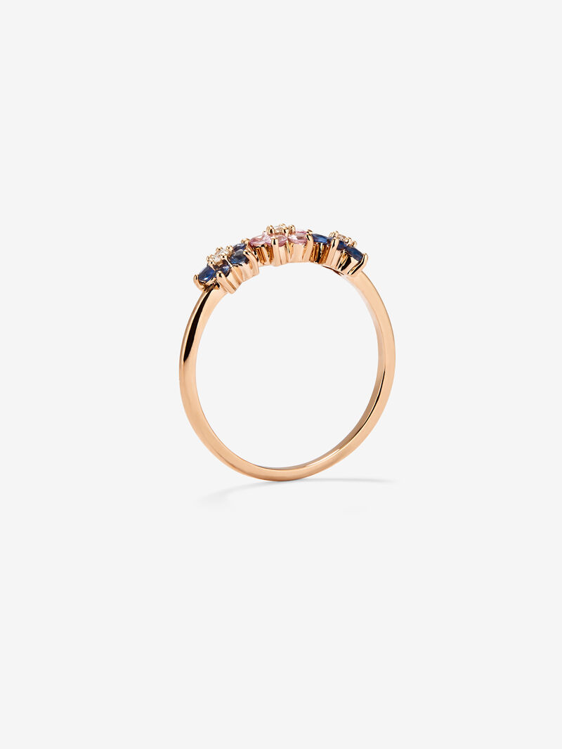 18kt rose gold flowers ring with diamond and sapphires image number 6