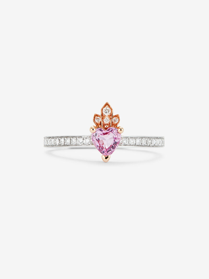 18K white and rose gold ring with heart-cut pink sapphire of 0.4 cts and 26 brilliant-cut diamonds with a total of 0.132 cts image number 2