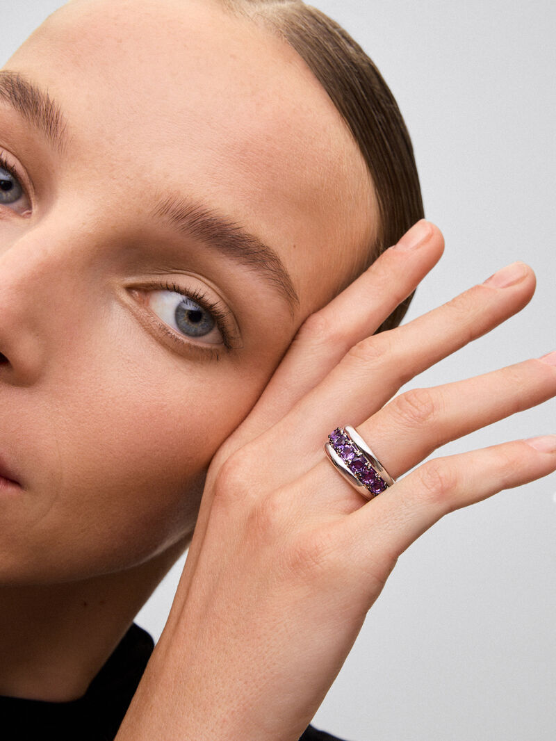 925 silver ring with paved brilliant-cut purple amethysts image number 3