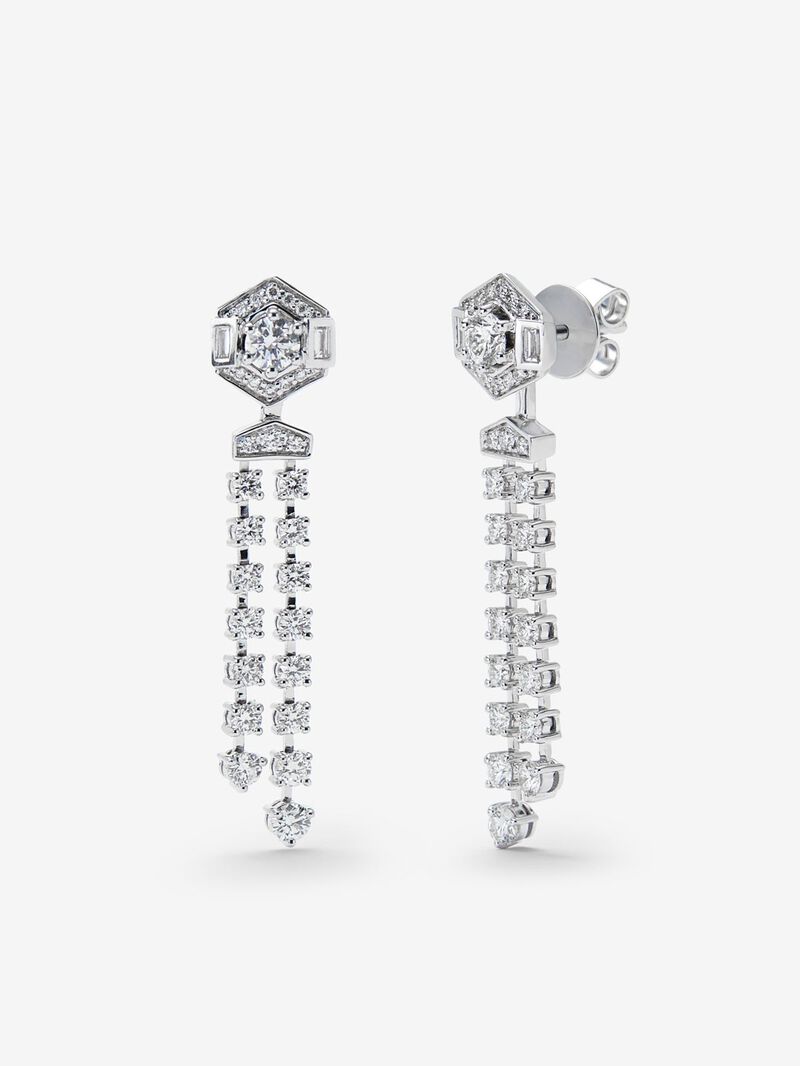 18K white gold earrings with brilliant-cut diamonds with a total of 1.25 cts and baguette-cut diamonds of 0.1 cts image number 0