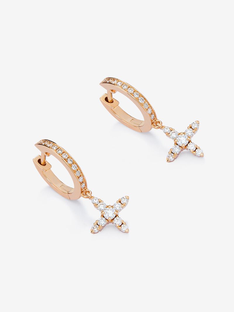 Individual hoop earring with hanging star in 18K rose gold with diamonds. image number 3