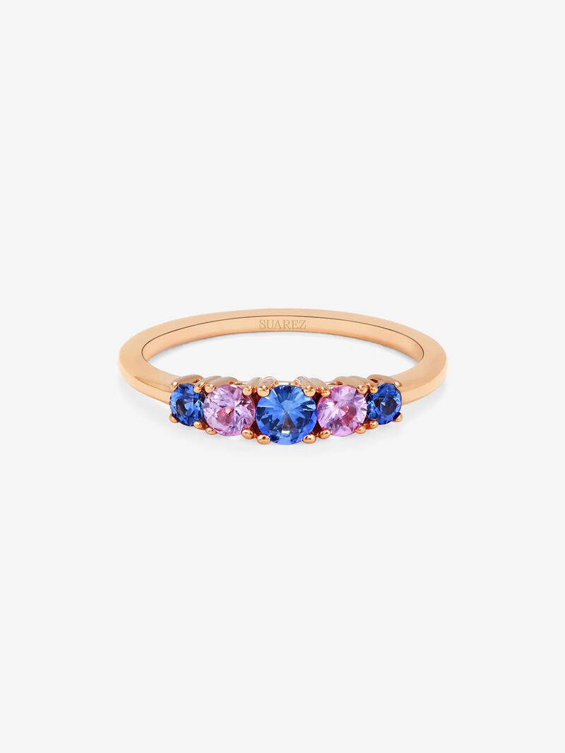 18K rose gold cinquillo ring with 5 brilliant-cut pink and blue sapphires with a total of 0.52 cts image number 1