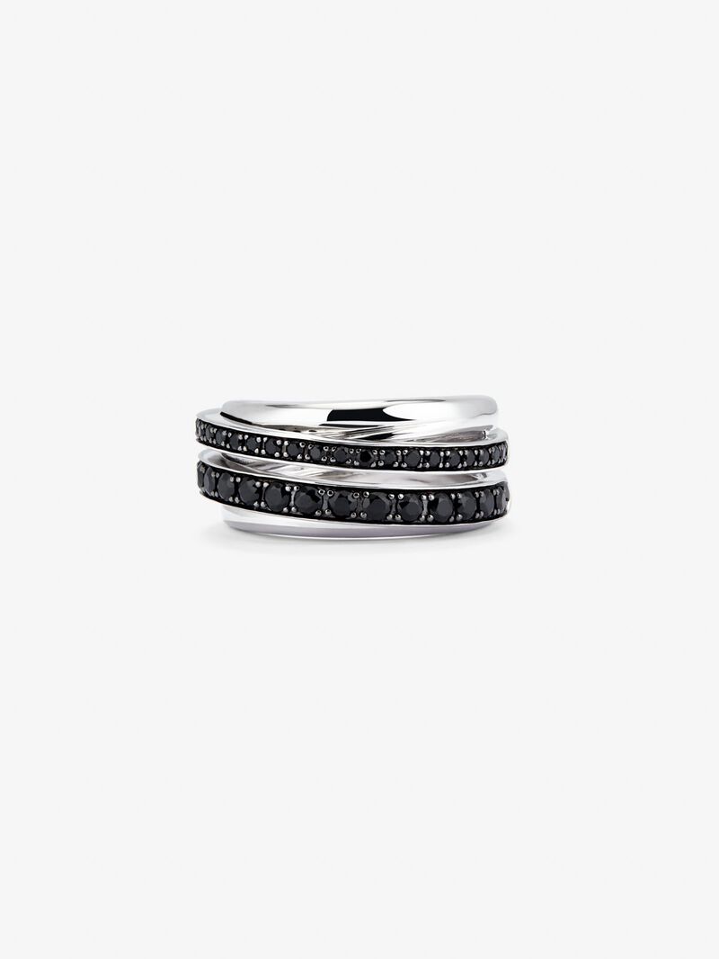925 Silver Ring with Black Spinel Pavé image number 3