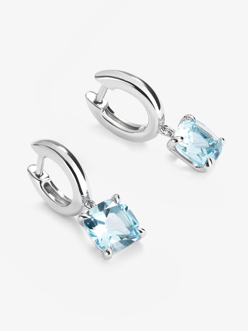 925 Silver Hoop Earrings with Hanging Topaz image number 2