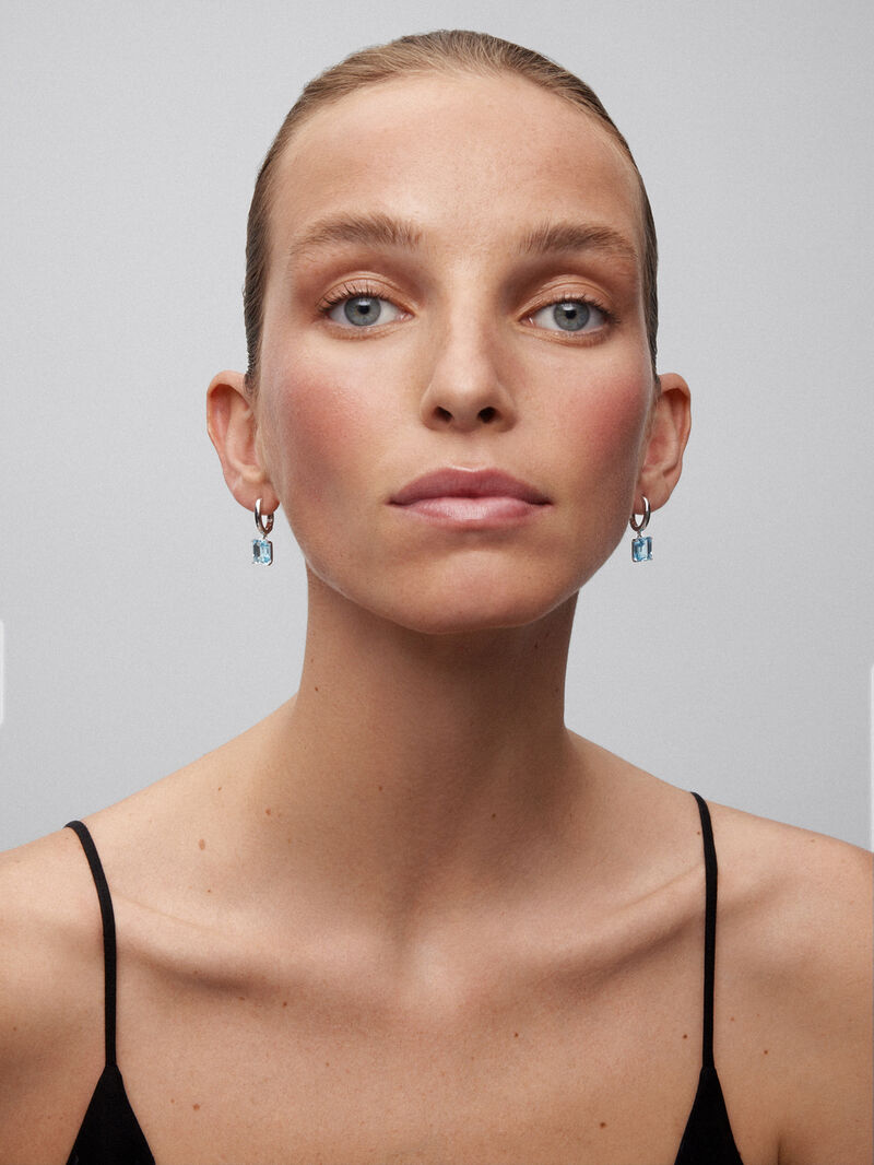 925 Silver hoop earrings with pendant topaz image number 3