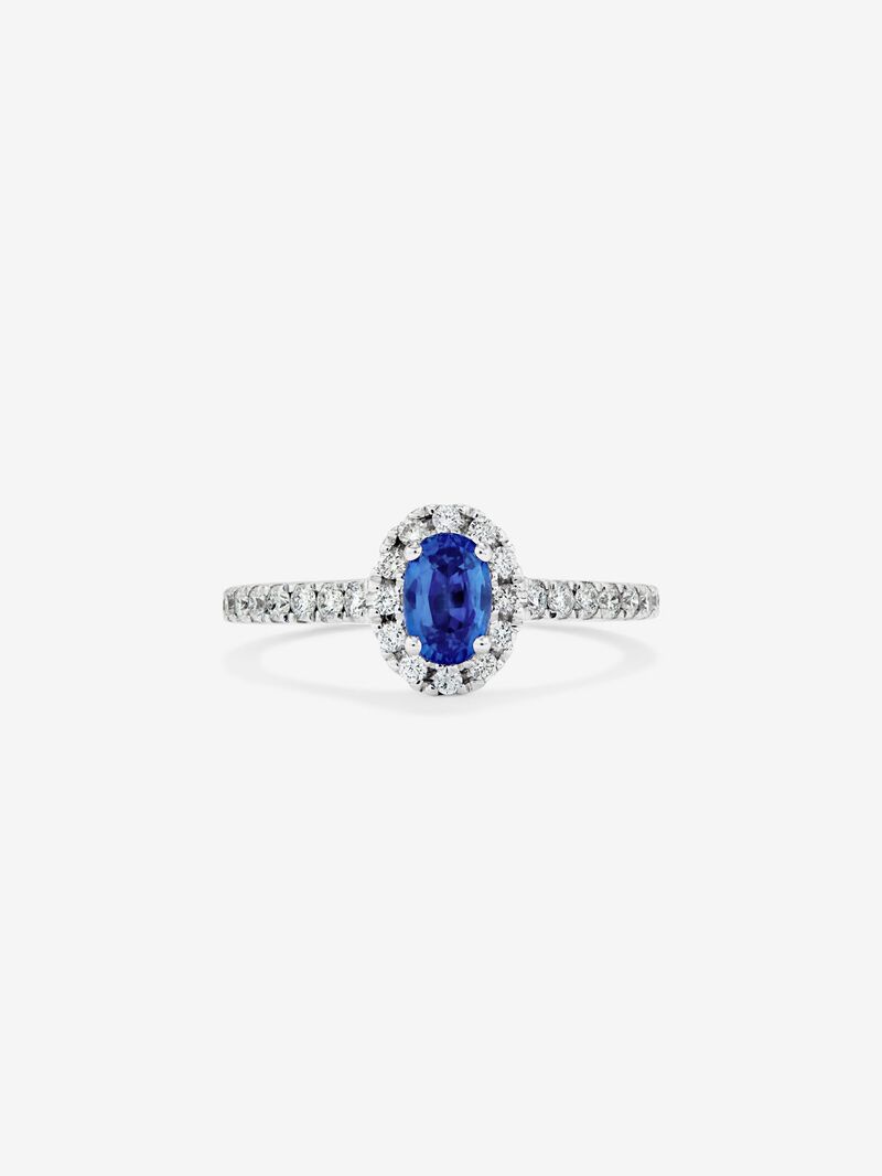 18K White Gold Ring with Blue Zafiro in 0.6 cts and white diamonds in a brilliant 0.39 cts image number 1