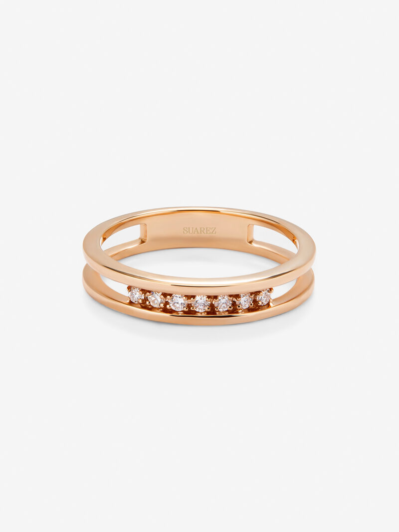 18K rose gold double ring with 7 brilliant-cut diamonds with a total of 0.1 cts image number 4