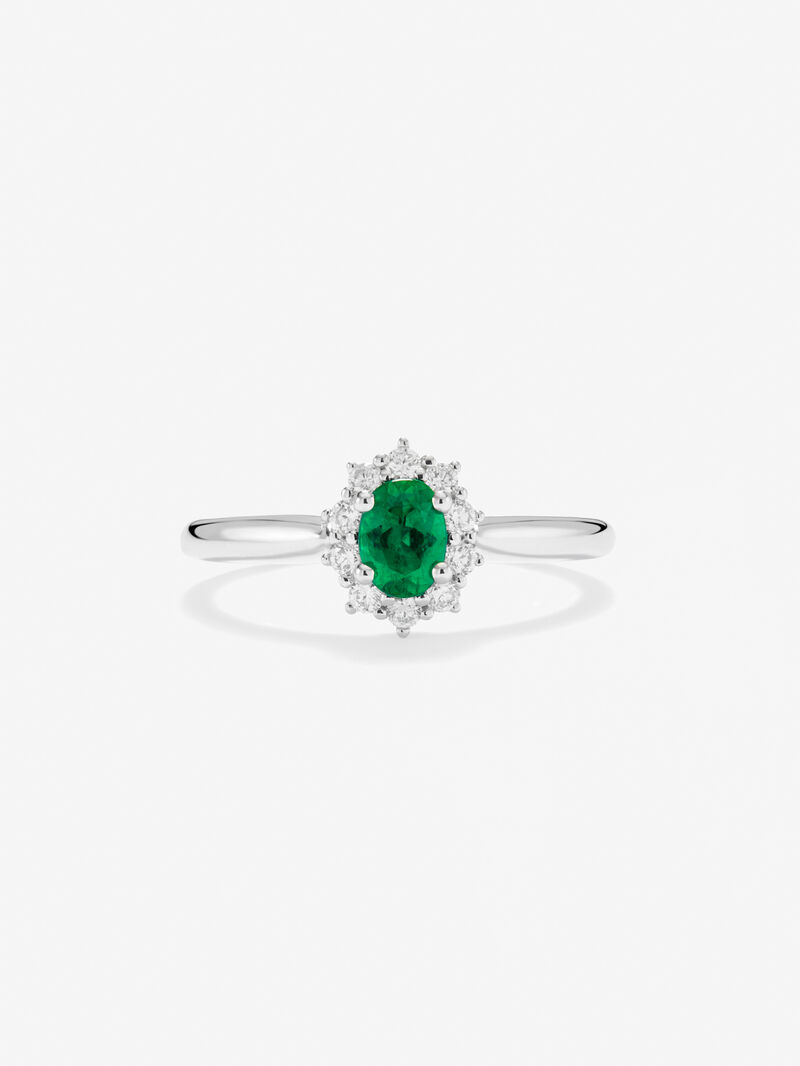 18K white gold ring with oval-cut green emerald of 0.84 cts and brilliant-cut diamonds with a total of 0.44 cts image number 1