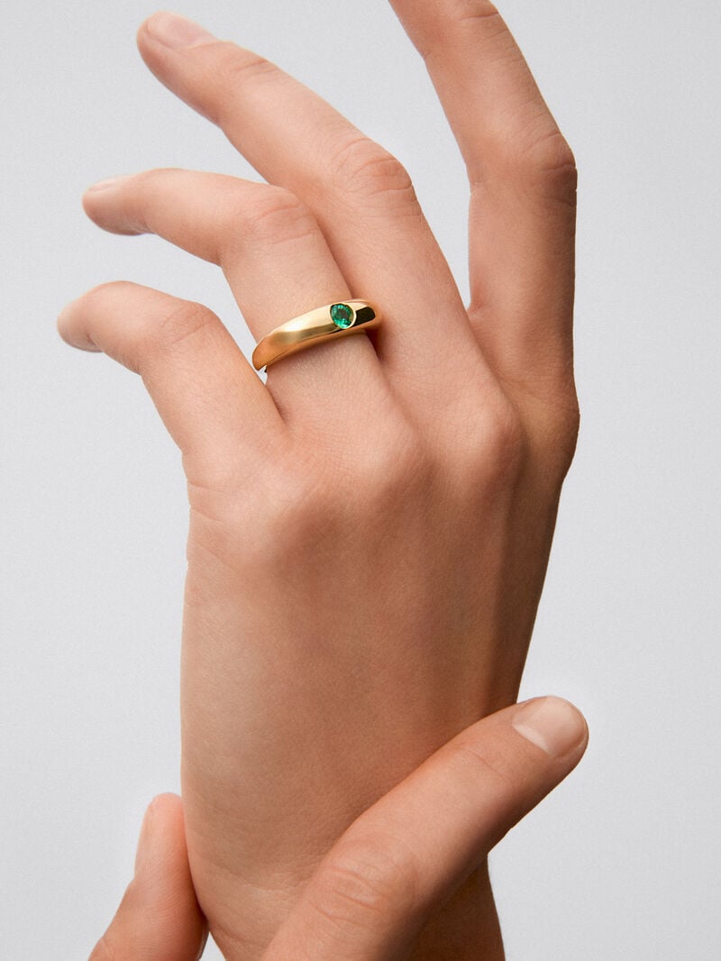 18K yellow gold ring with 0.25 ct brilliant cut emerald image number 3
