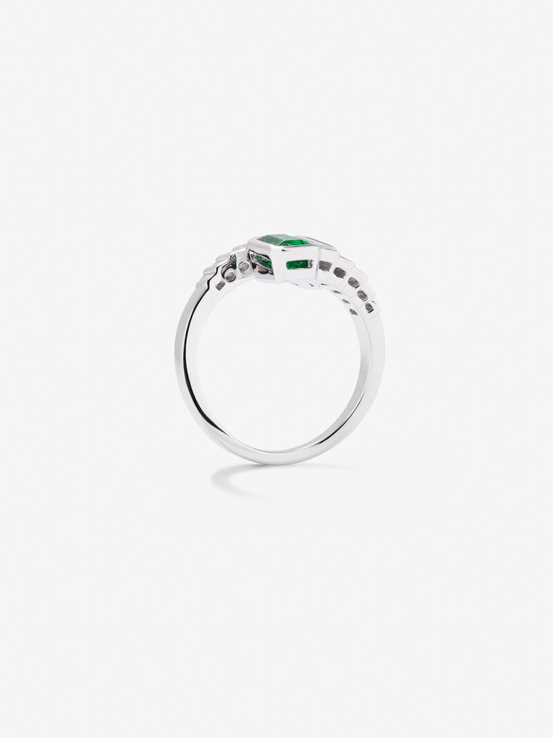 You and I 18k White Gold Ring with green emeralds in octagonal size 1.64 cts and white baggos diamonds of 0.57 cts image number 2