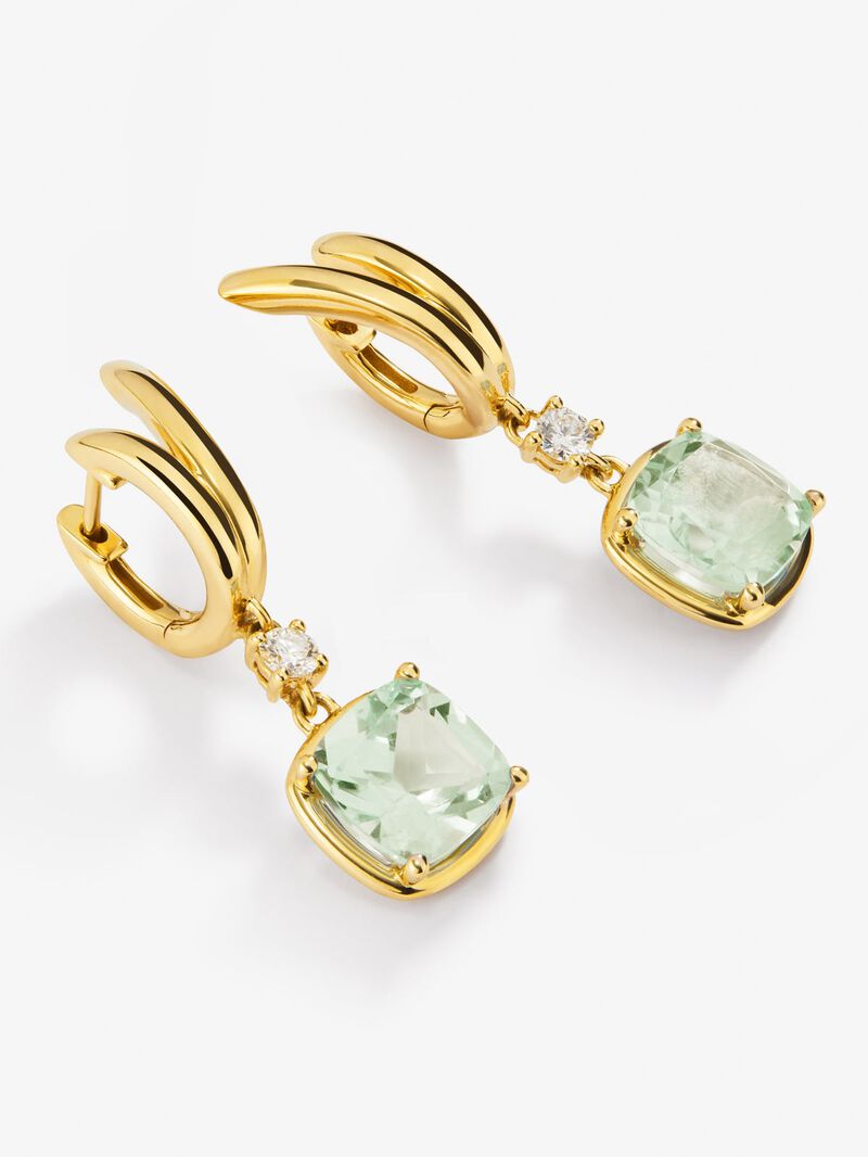 18K yellow gold earrings with 2 cushion-cut green amethysts with a total of 6.4 cts and 2 brilliant-cut diamonds with a total of 0.21 cts image number 3