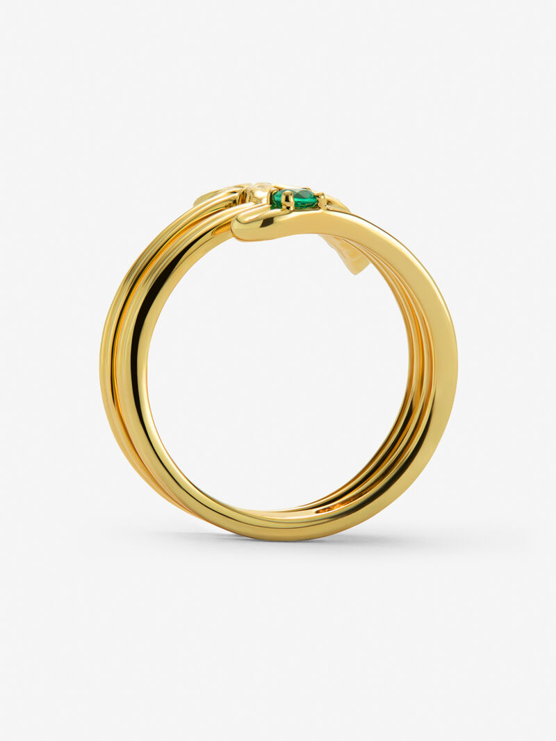 18K yellow gold ring with a 0.06 ct brilliant-cut emerald, in a maple leaf design image number 4