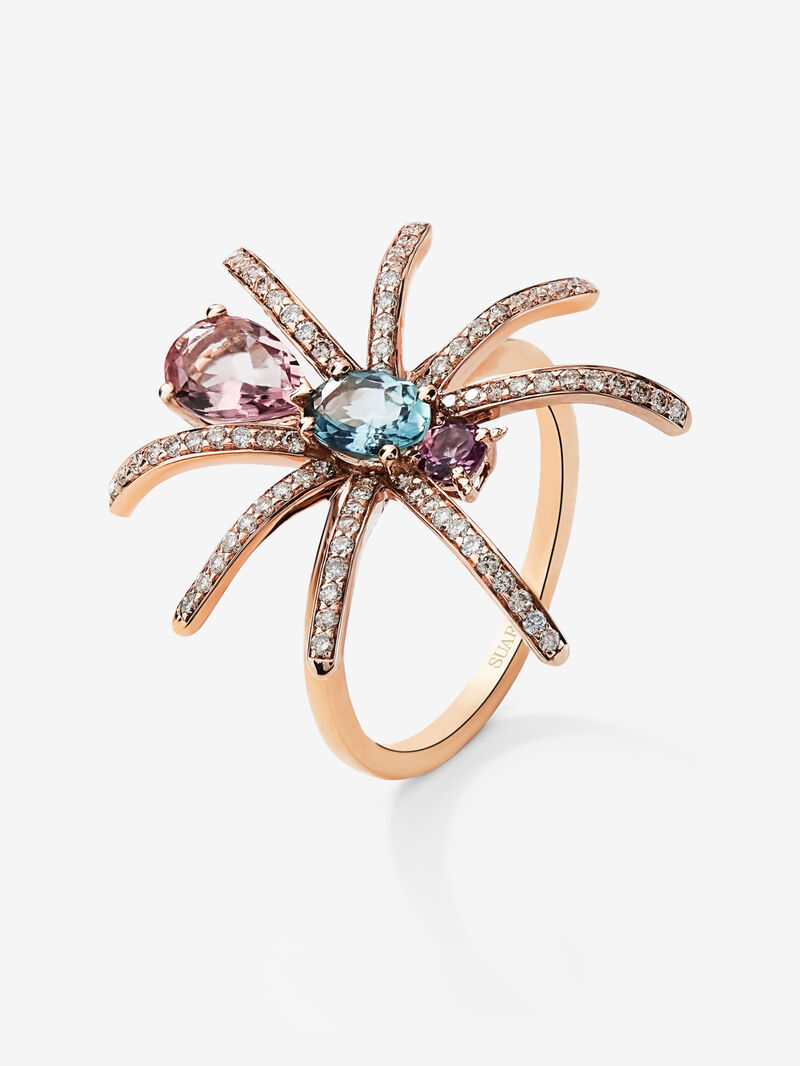 18K Rose Gold Insect Ring with Diamond and Tourmaline image number 0