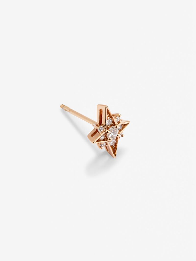 Individual 18K rose gold earring with 9 brilliant-cut diamonds with a total of 0.09 in the shape of a star image number 4