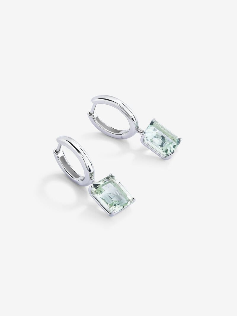 925 Silver hoop earrings with hanging green amethyst image number 2