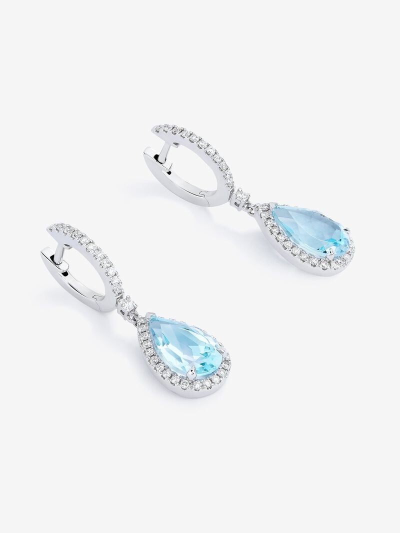 18K white gold hoop earrings with topaz and diamond pendant image number 2
