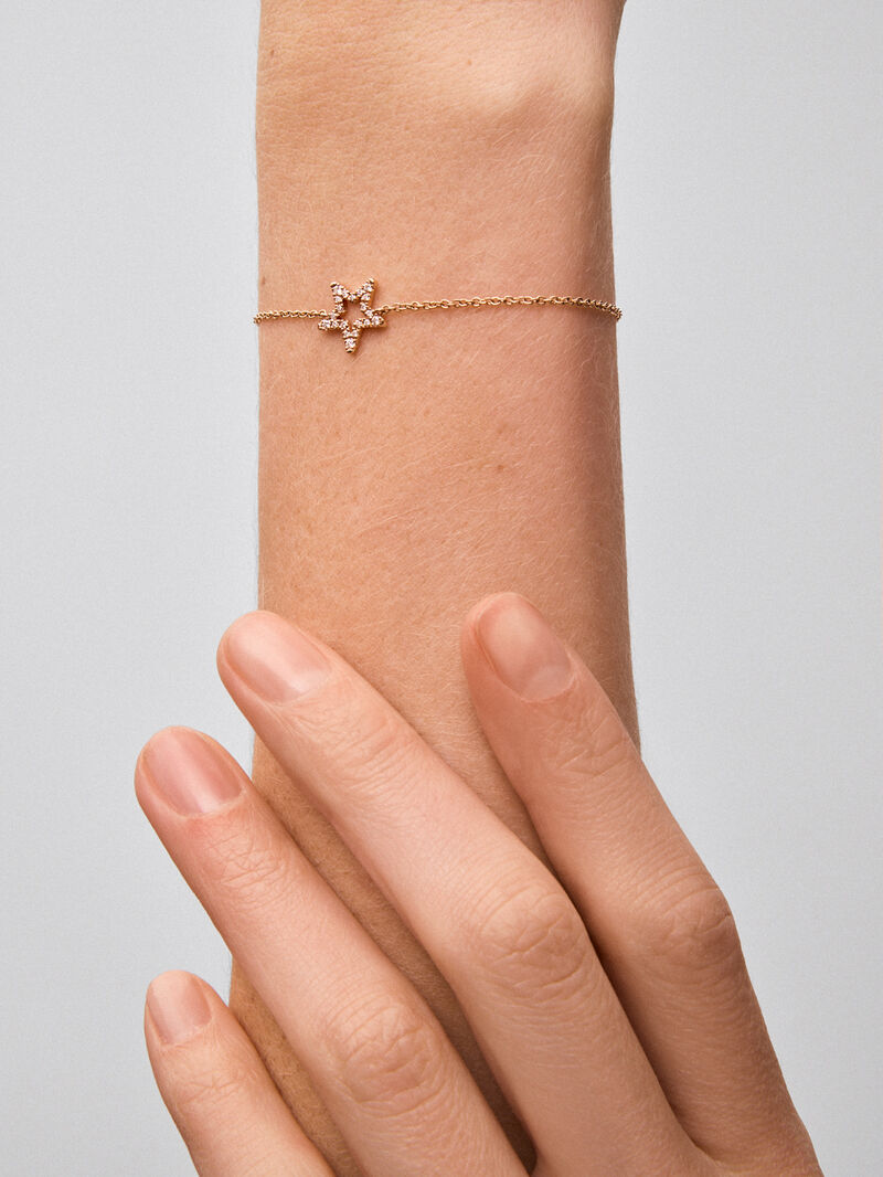 18K Rose Gold Chain Bracelet with Diamond Star image number 3