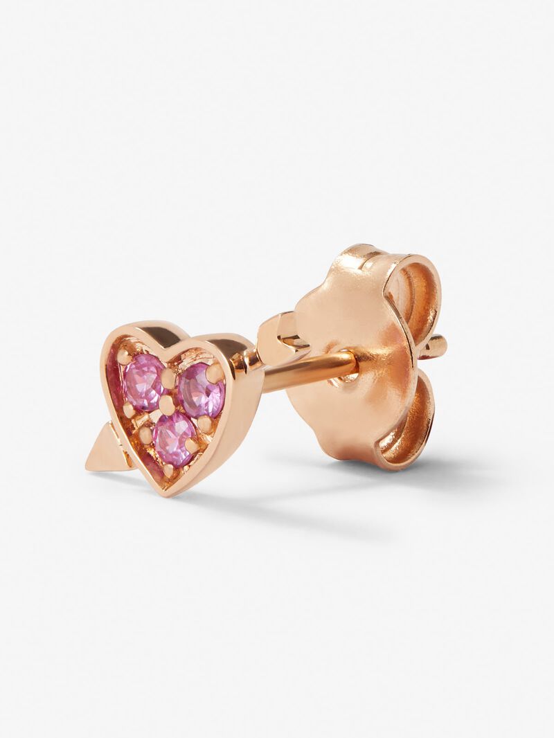 Individual 18K rose gold earring with 3 brilliant-cut pink sapphires with a total of 0.1 cts and heart shape image number 2