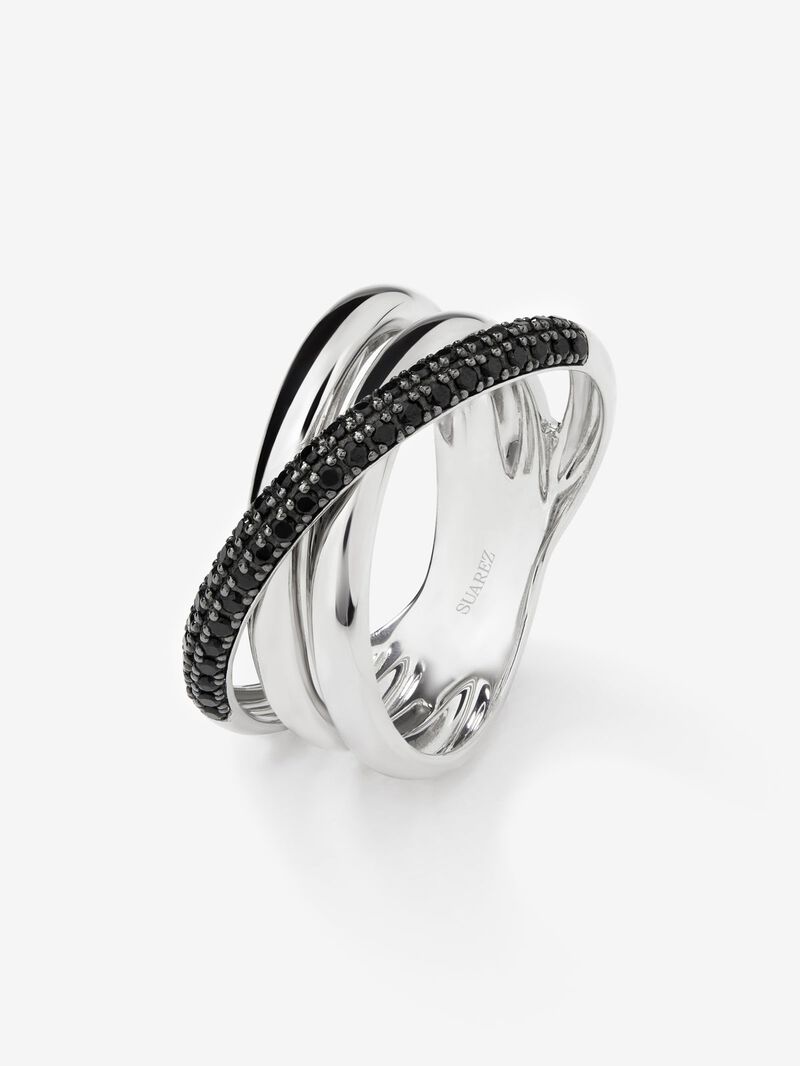 925 silver crossed multi-arm ring with brilliant-cut black spinels image number 0