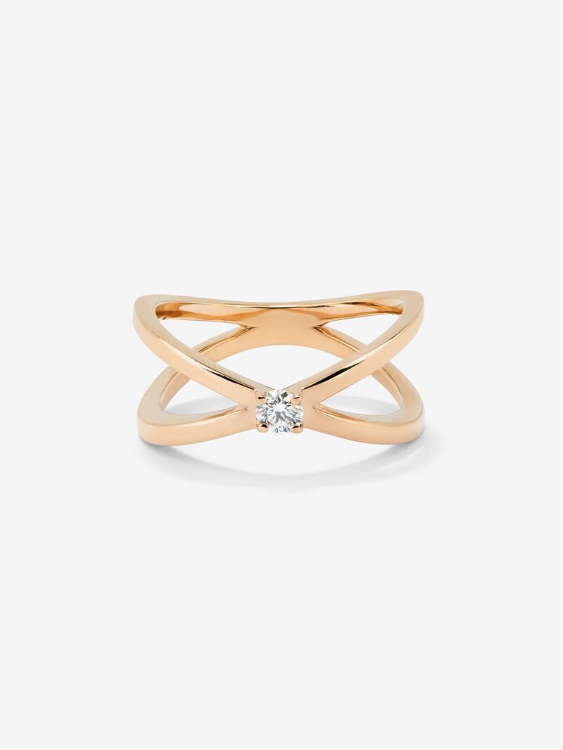 18K rose gold cross ring with 0.12 ct brilliant cut diamond image number 2