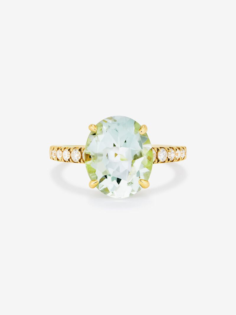 18K yellow gold ring with oval-cut green amethyst of 4.34 cts and 12 brilliant-cut diamonds with a total of 0.29 cts image number 2