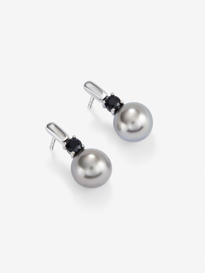 925 Silver earring with 9.5 mm Tahiti pearl and spinel. image number 2