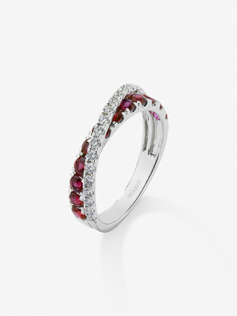 Double crossed ring in 18K white gold with 12 brilliant-cut rubies with a total of 0.95 cts and 20 brilliant-cut diamonds with a total of 0.33 cts image number 1