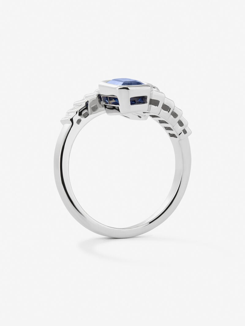 You and I 18k White Gold Ring with Blue and Blue Lofiros live in octagonal 2,2 cts and white diamonds in 0.52 cts baggos image number 4