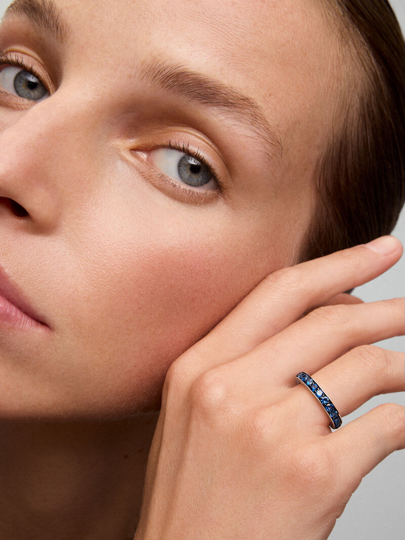 Half 925 silver alliance with 15 brilliant-cut blue sapphires with a total of 1.26 cts image number 1