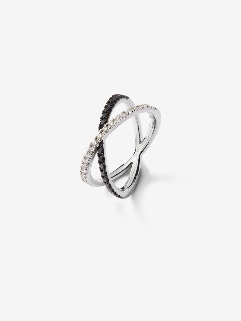 18K White Gold Cross Ring with Black Diamonds and Black Diamonds image number 0