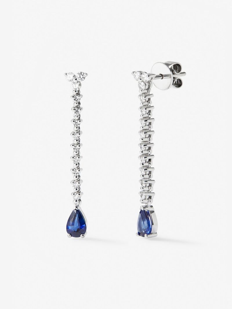 18K white gold earrings with 2 pear-cut blue sapphires with a total of 0.9 cts and 24 brilliant-cut diamonds with a total of 0.43 cts image number 0