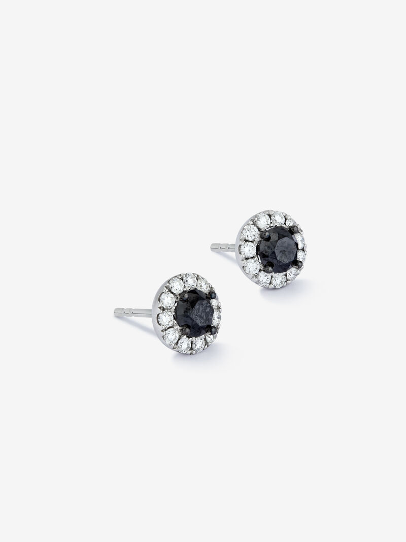 18K white gold edging earrings with black diamond and white diamond. image number 2