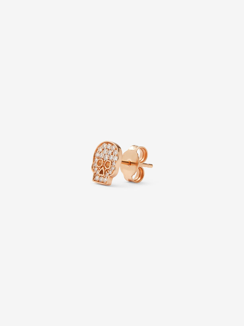 18kt Rose Gold Individual Skull Earring with Diamonds image number 0