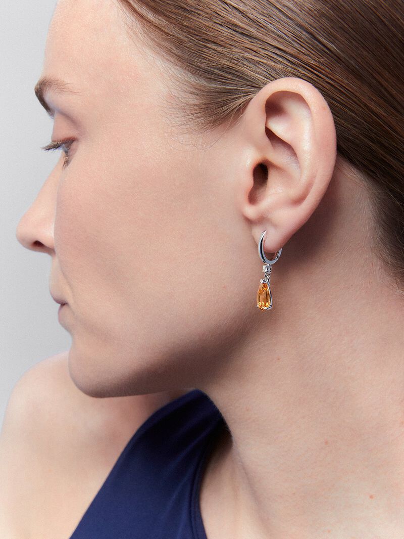 925 silver earrings with pear-cut citrine quartz image number 1