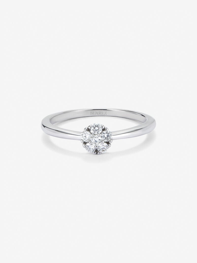 18K white gold ring with rosette of 6 brilliant-cut diamonds with a total of 0.17 cts image number 2